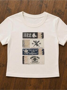 Bella Canvas Cream Graphic Crop Tee with Navy & Black Matchbox Print